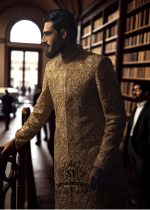 Sunray Raw Silk Sherwani Wedding Sherwani Woodside New York NY USA Designer Groomswear Sherwani