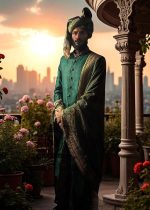 British Racing Green Jamawar Groom Sherwani Bethesda Washington DC USA Latest Sherwani Designs