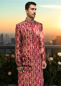 Crimson Glory Raw Silk Sherwani for Mens Fairfax Virginia United States Traditional Mens Sherwani Suits