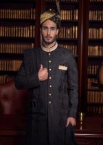 Buy Royal Black Sherwani Designer Black Sherwani Online Aberdeen Scotland UK Men's Wedding Sherwani for grandeur Style