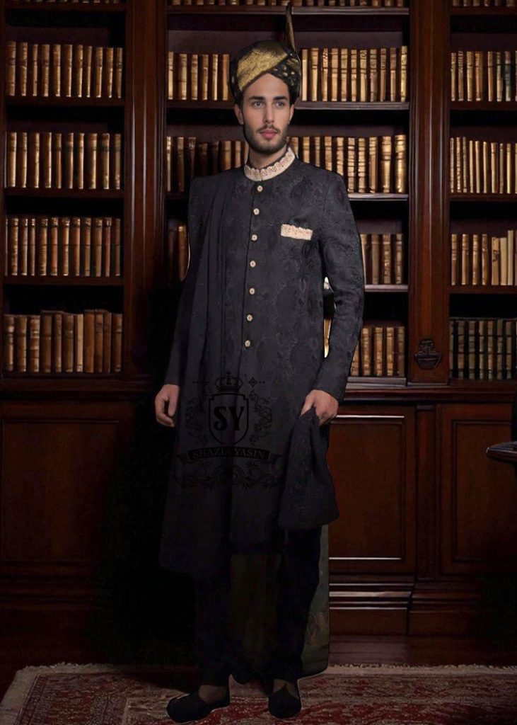 Buy Royal Sherwani Designer Black Sherwani Online Aberdeen Scotland UK Men's Wedding Sherwani for grandeur Style