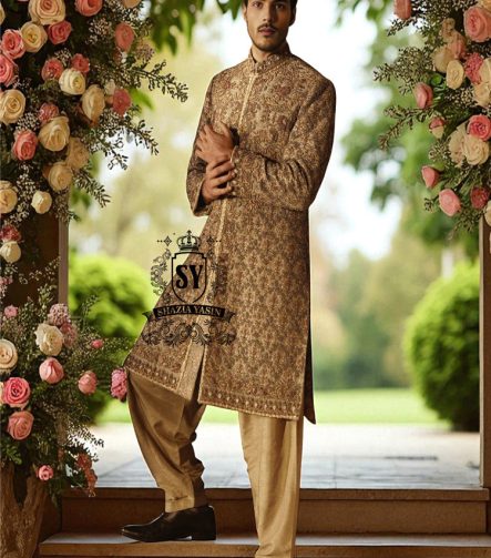 Buy Men's Sherwani for Wedding, Pakistani Sherwani, Designer sherwani for men, Sherwani with turban in Toronto Canada