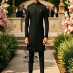 Pakistani Grooms Black Sherwani Glasgow Scotland Buy Traditional Sherwani in Plain Black Italian Suiting