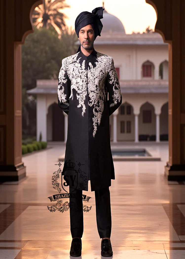 Sherwani160a Men's Black Sherwani Suits Troy Michigan USA Father Of The Groom/Bride Sherwani Suits