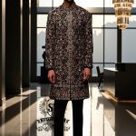 Glamorous Luxury Men's Sherwani Suit in Black Embroidered Men's Wedding Sherwani Suit With Antique Gold UK, USA, Canada, Australia