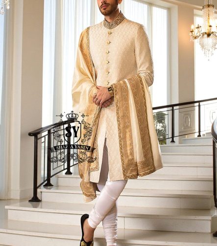 Original Off-White Embroidered Raw Silk Sherwani Wixom Michigan MI US Buy Designer Sherwani for Men Online at Best Prices