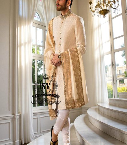 Original Off-White Embroidered Raw Silk Sherwani Wixom Michigan MI US Buy Designer Sherwani for Men Online at Best Prices