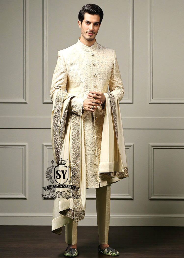 Sherwani168a Luxury Men's Sherwani Melbourne Florida USA Designer Pakistani Sherwani Shawl-Style Men's Designer Suits