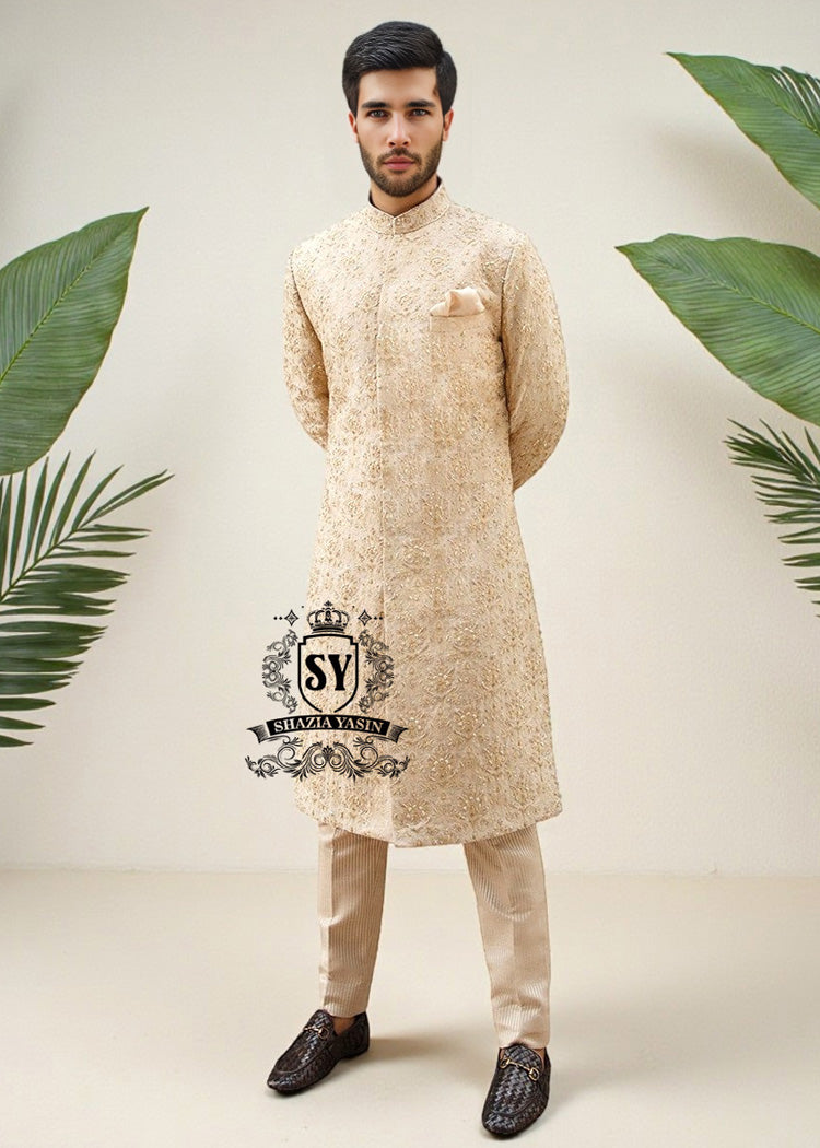 Sherwani169a Designer Sherwani Suits for Men Orlando Florida USA Antique White Groomswear Sherwani Embroidered Sherwani
