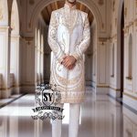 Personalized luxury Sherwani Newcastle London UK Pearl White Embellished Sherwani For Men's Wedding
