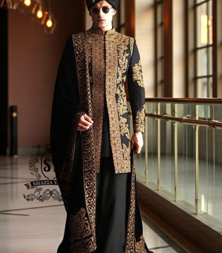 Black MAGIC Wedding Sherwani Suits Groom Hand-embroidered Sherwani Los Angeles LA California CA USA Bespoke Sherwani Pakistan