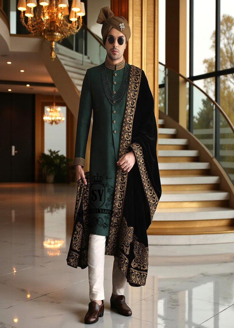 Sherwani177a Traditional Emerald Green Sherwani Lawrenceville New Jersey NJ USA Latest Sherwani Designs South Asian formal wear