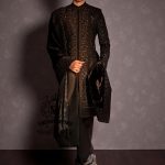 Designer Black Floral Sherwani For Men