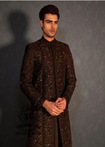 Designer Black Floral Sherwani For Men - Image 5