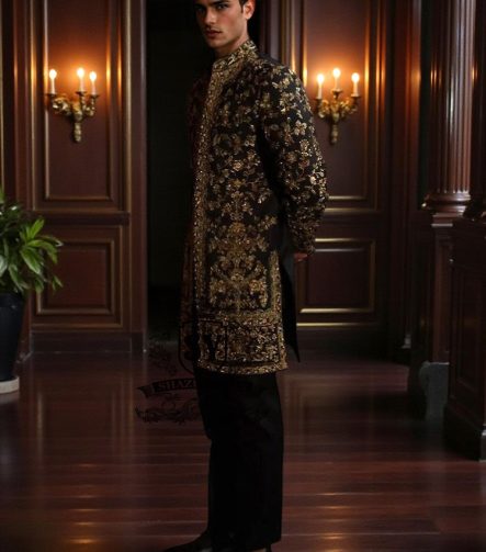 The elegance of a Sherwani, the quintessential men's Sherwani suit, a piece of tailor-made class, a garment to wear like a second skin on special occasions, events, or your wedding day.