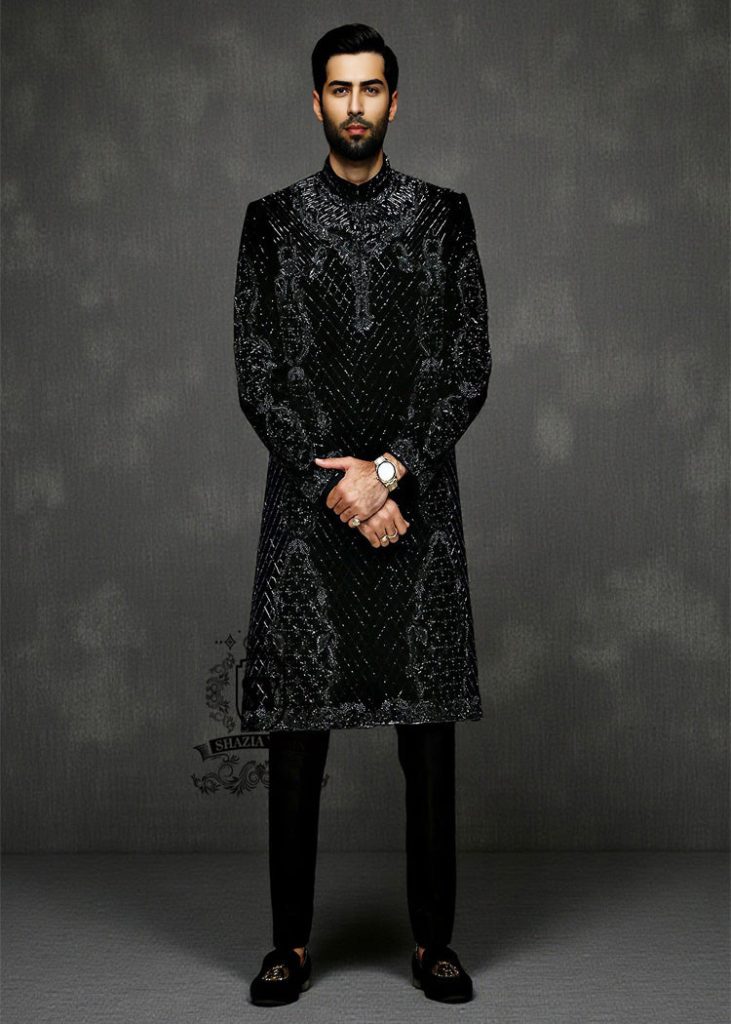 With its subtle sheen and textured embroidery, the sherwani is ideal for nikah ceremonies, intimate wedding receptions, and engagement dinners, especially on spring and autumn evenings.