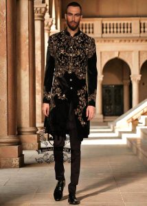 Elevate your style with this most luxurious velvet embellished men's sherwani. This High-end fashion sherwani is sure to make you stand out from the crowd.
