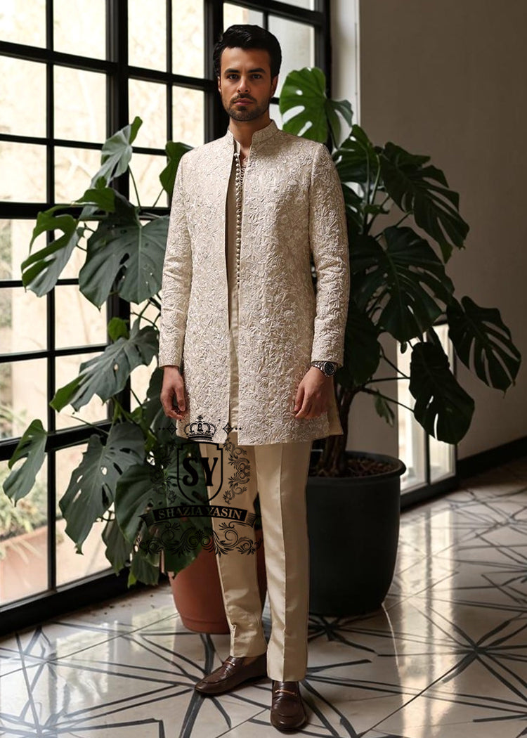 Sherwani203a Introducing our absolute hit – a sherwani suit that will steal your hearts!
A Sherwani with a Straight-leg trousers = the perfect outfit.
Sleeves for maximum comfort.
A color that rejuvenates and adds radiance!