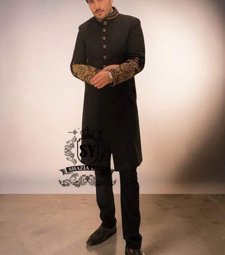Draped in royalty. Tailored for the spotlight. Black Sherwani elegance elevated with intricate hand embroidery and timeless detailing.