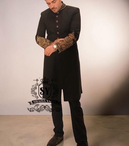 Draped in royalty. Tailored for the spotlight. Black Sherwani elegance elevated with intricate hand embroidery and timeless detailing.