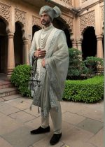 Luxury Sherwani Style for Men's Wedding Phoenix Arizona USA Designer Embroidered Light Green Sherwani for Groom