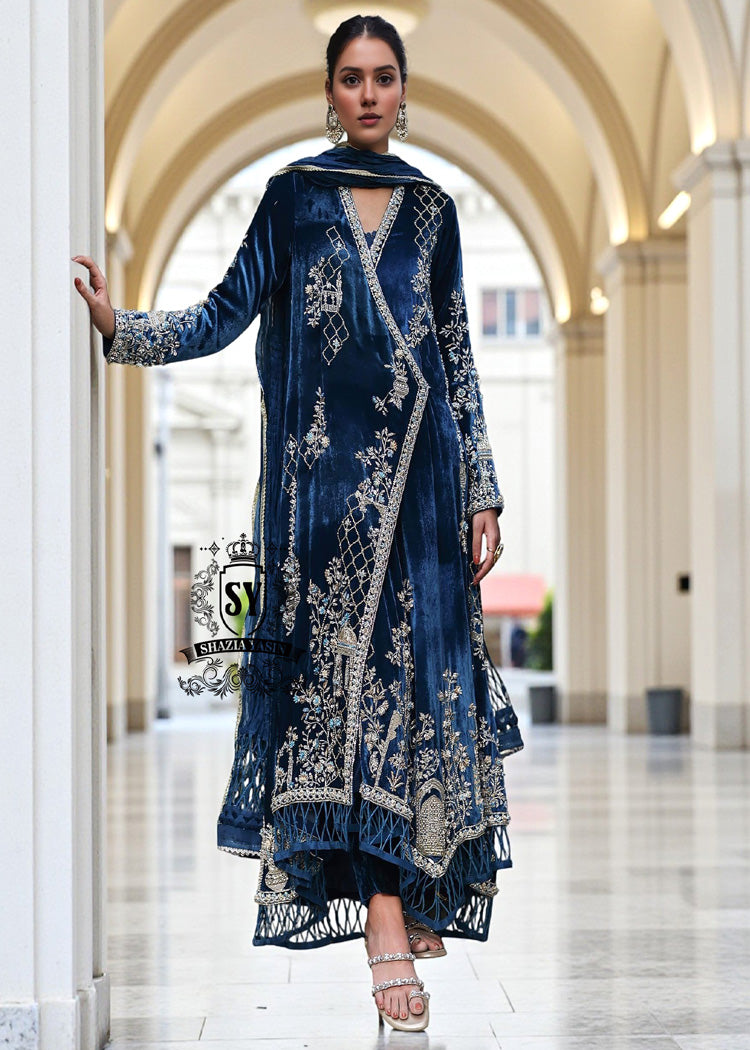 Special-Occasion-Wear-113a Flourishing Embellished Angrakha Style Velvet Dress - Image 1