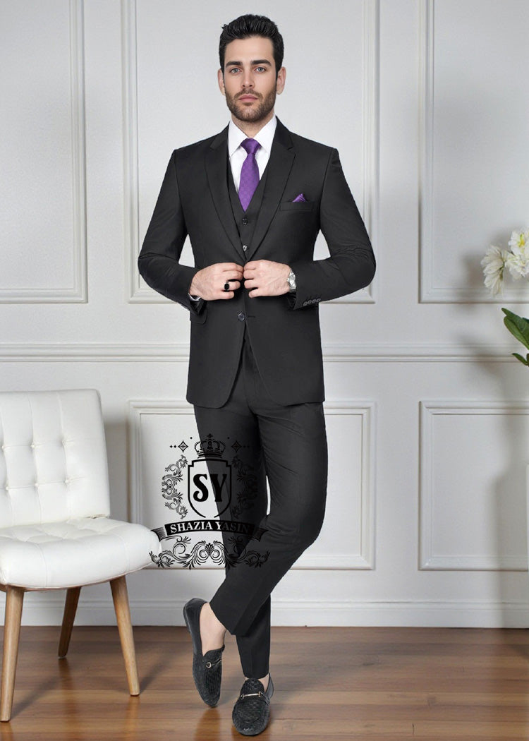 Suit-27a Men's Three-Piece Tailored Suits Canberra Australia Men's Suit with Waistcoat Stylish Black Suits
