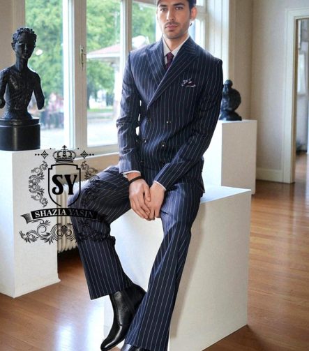 Graceful Mens Suit in Pinstripe Los Angeles LA California CA USA Bespoke Men's Formal Wedding Business Suits