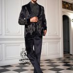 Men's Luxury Bespoke Embellished Black Velvet Tuxedo Weston Florida USA Floral Embroidered Single-Breasted Tuxedo