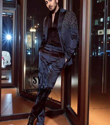 Celestial Edge Midnight Silk Satin Embellished Tuxedo Jacksonville Florida USA men's tuxedos for Groom