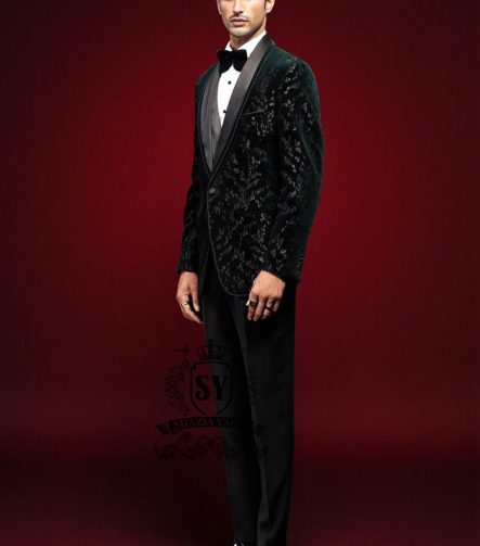 Black Metallic Wildflower Embroidered Tuxedo San Francisco California CA USA Buy Men's Bespoke Tuxedo Suits