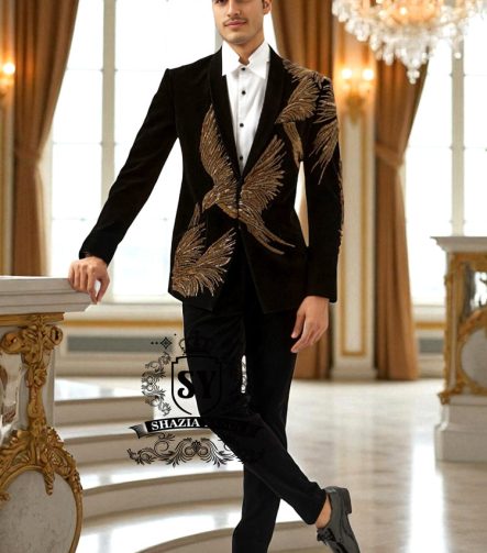 Lightfall Embroidered Tuxedo Colorado Springs Colorado USA Buy Black Velvet Gold Metallic Hand
Embellished Tuxedo