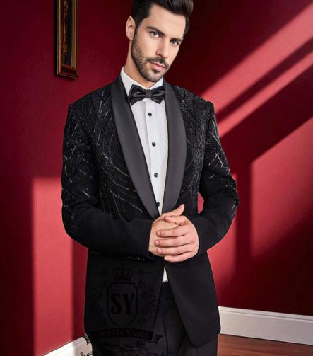 Designer Grooms wear Tuxedo Baltimore Maryland USA Bespoke Tuxedo Suits for Men's Total Black Wedding Outfit