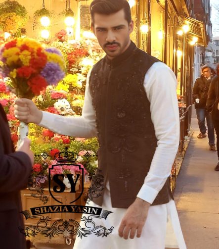 Pakistani Mens Black Waistcoats Hempstead Town, NY USA Waistcoats for Nikah Ceremony