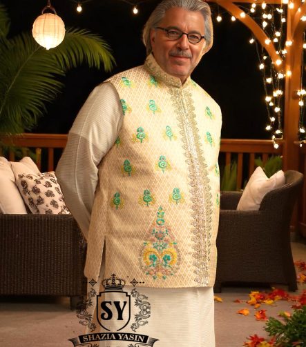 Pakistani Mens Waistcoats Off White Waistcoat Brookhaven New York USA Waistcoats for Father Of The Groom