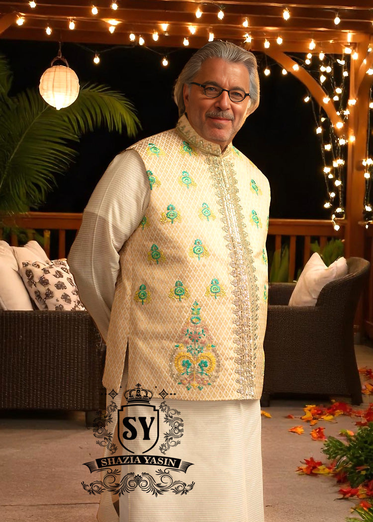 Waistcoat104A Pakistani Mens Waistcoats Off White Waistcoat Brookhaven New York USA Waistcoats for Father Of The Groom