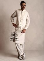 Elevate your look with this dazzling Off-White men's waistcoat. The Off-White self-embroidery adds a touch of luxury and sophistication. Perfect for any occasion, from Nikah to formal events and weddings, this waistcoat is sure to turn heads.