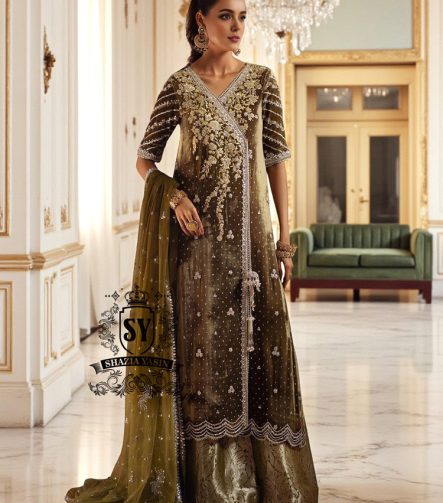 A-Line Angrakha Frock Green Street UK Buy Pakistani Angrakha Frocks Wedding Party Dresses
