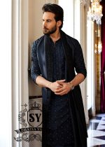 Deep Navy Mens Kurta Shalwar Brampton, Ontario, Canada Embroidered Kurta Shalwar for Mehndi