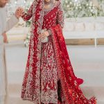 Dark Red Lily Long Shirt and Farshi Lehenga for Nikah Bride