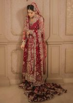 Dark Red Lily Long Shirt and Farshi Lehenga for Nikah Bride - Image 2
