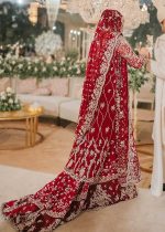 Dark Red Lily Long Shirt and Farshi Lehenga for Nikah Bride - Image 4