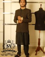 Black hand embellished Groom Wear Prince Coat - Image 2