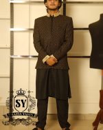 Black hand embellished Groom Wear Prince Coat - Image 4