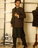 Black hand embellished Groom Wear Prince Coat - Image 6