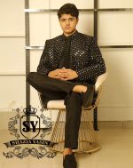 Best-seller black Mirror work embroidered Prince Coat is once again available for Wedding and Occasion in our Showroom - Image 4