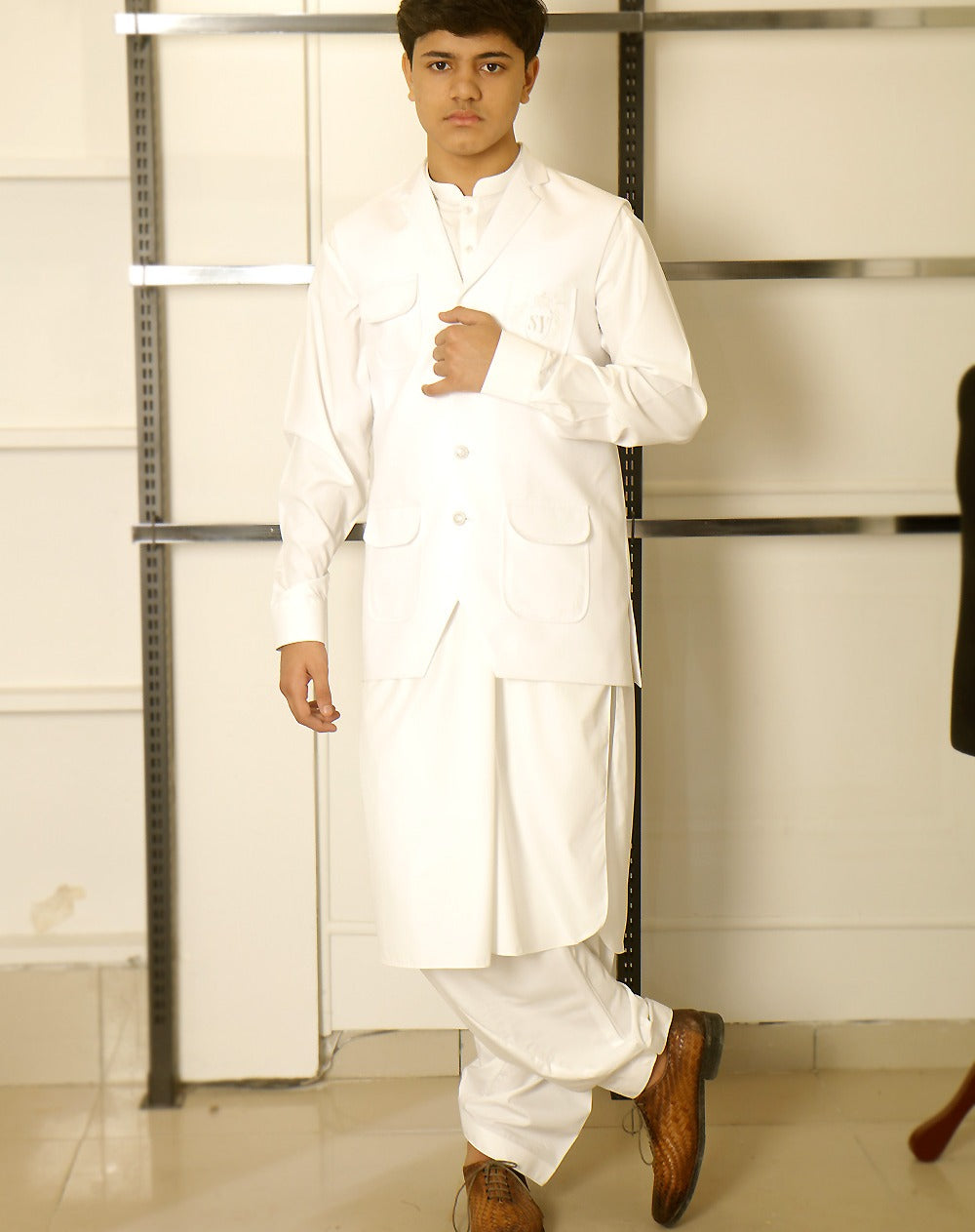 waist-coat-men-3a White Waistcoat With Shalwar Kameez Perfect combination of Timeless elegance - Image 1