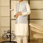 Light Aero Blue Mirror Work Embroidered Waistcoat perfect style to face the festive days