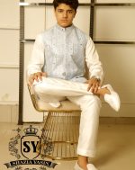 Light Aero Blue Mirror Work Embroidered Waistcoat perfect style to face the festive days - Image 6