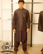Medium Taupe Waistcoat suit with Kameez Shalwar timeless sophisticated and perfect for the modern groom & his grooms men